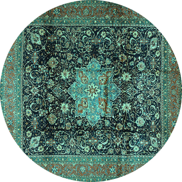 Round Medallion Turquoise Traditional Rug, tr2533turq
