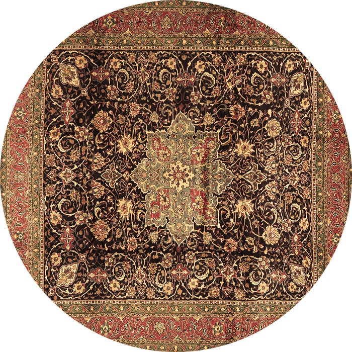 Round Machine Washable Medallion Brown Traditional Rug, wshtr2533brn