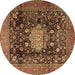 Round Machine Washable Medallion Brown Traditional Rug, wshtr2533brn