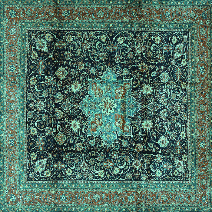 Square Machine Washable Medallion Turquoise Traditional Area Rugs, wshtr2533turq