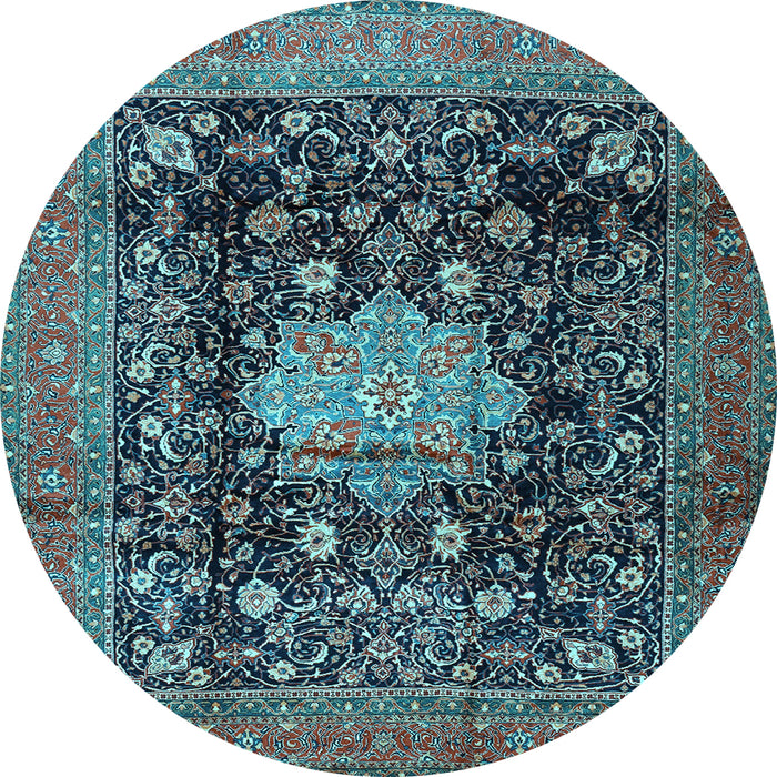 Round Medallion Light Blue Traditional Rug, tr2533lblu
