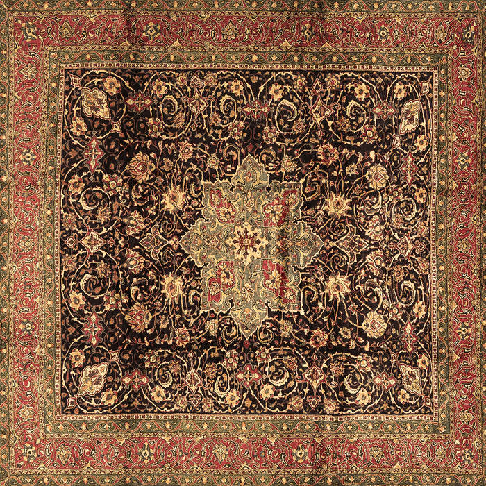 Square Machine Washable Medallion Brown Traditional Rug, wshtr2533brn