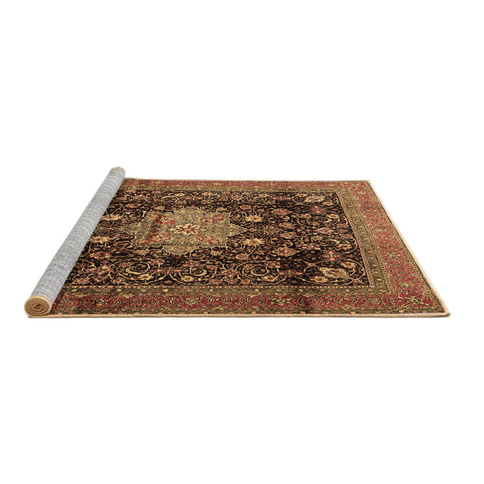 Sideview of Machine Washable Medallion Brown Traditional Rug, wshtr2533brn