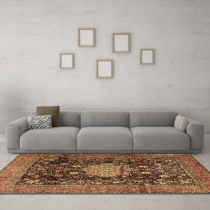 Machine Washable Medallion Brown Traditional Rug in a Living Room,, wshtr2533brn