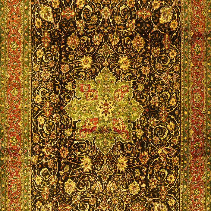 Machine Washable Medallion Yellow Traditional Rug, wshtr2533yw