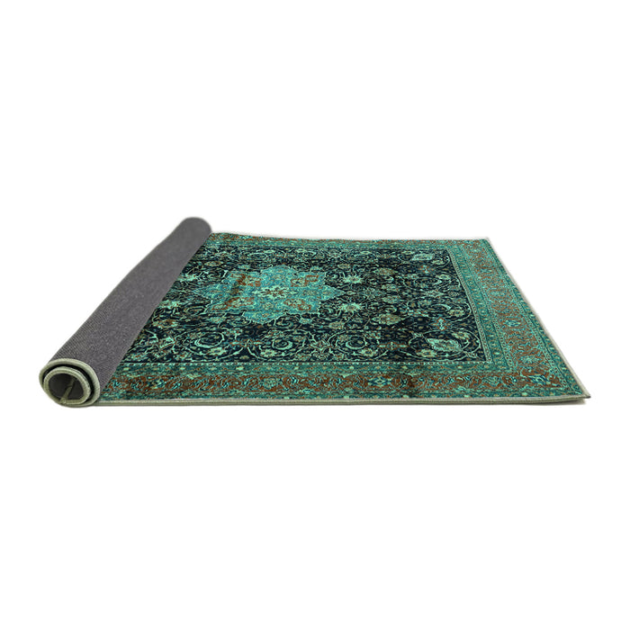 Sideview of Medallion Turquoise Traditional Rug, tr2533turq