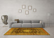 Machine Washable Medallion Yellow Traditional Rug in a Living Room, wshtr2533yw