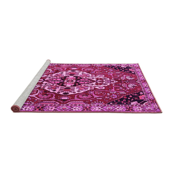 Sideview of Machine Washable Persian Pink Traditional Rug, wshtr2534pnk