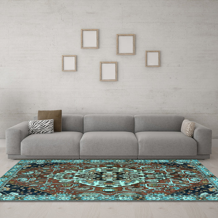 Machine Washable Persian Light Blue Traditional Rug in a Living Room, wshtr2534lblu