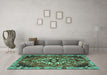 Machine Washable Persian Turquoise Traditional Area Rugs in a Living Room,, wshtr2534turq