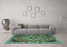 Machine Washable Persian Turquoise Traditional Area Rugs in a Living Room,, wshtr2534turq