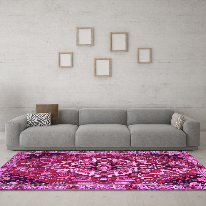 Machine Washable Persian Pink Traditional Rug in a Living Room, wshtr2534pnk