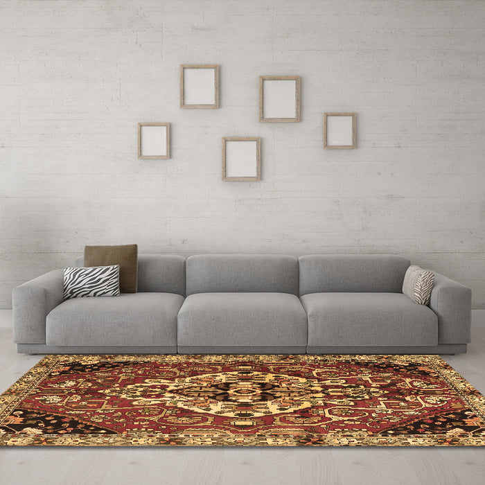 Machine Washable Persian Brown Traditional Rug in a Living Room,, wshtr2534brn