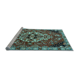 Sideview of Machine Washable Persian Light Blue Traditional Rug, wshtr2534lblu