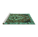 Sideview of Machine Washable Persian Turquoise Traditional Area Rugs, wshtr2534turq