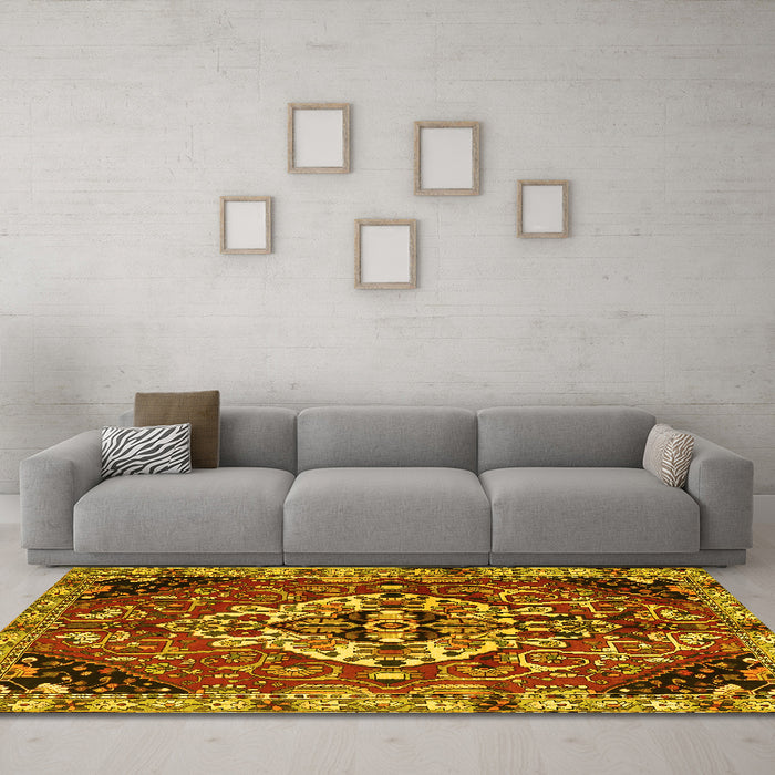 Machine Washable Persian Yellow Traditional Rug in a Living Room, wshtr2534yw
