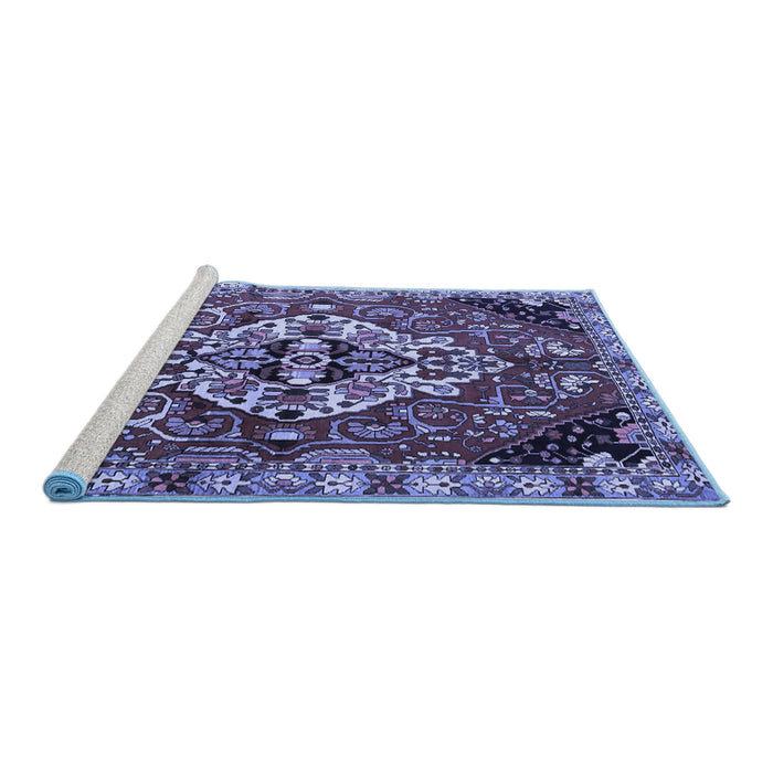 Sideview of Machine Washable Persian Blue Traditional Rug, wshtr2534blu