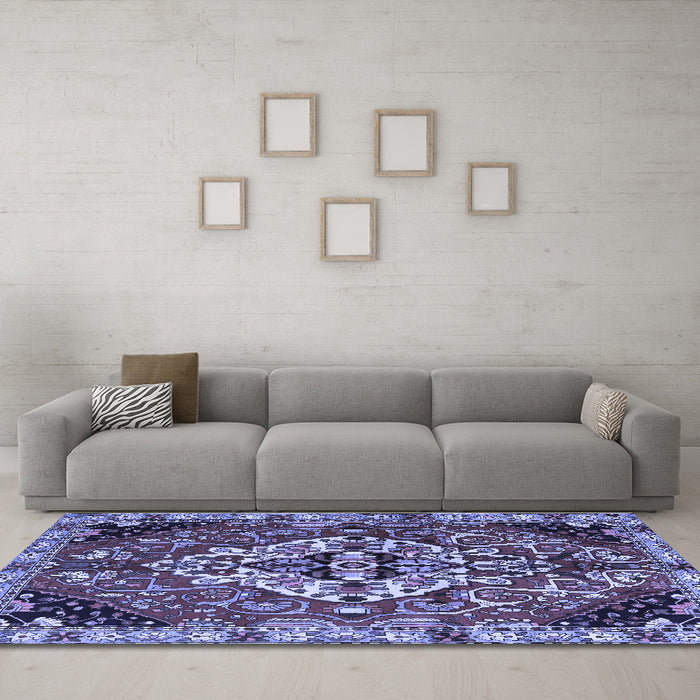 Machine Washable Persian Blue Traditional Rug in a Living Room, wshtr2534blu