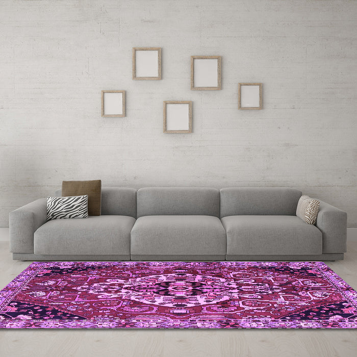 Machine Washable Persian Purple Traditional Area Rugs in a Living Room, wshtr2534pur