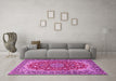 Machine Washable Medallion Pink Traditional Rug in a Living Room, wshtr2535pnk