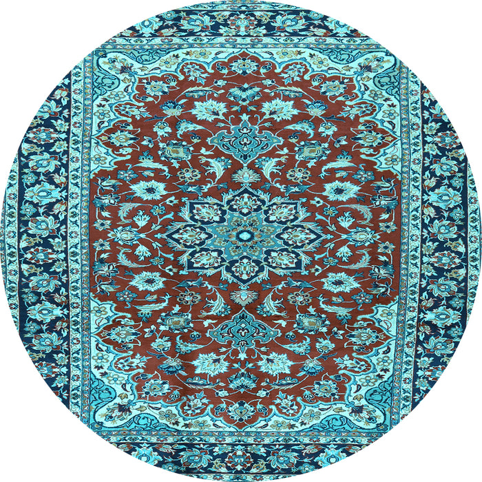 Round Medallion Light Blue Traditional Rug, tr2535lblu