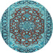 Round Medallion Light Blue Traditional Rug, tr2535lblu