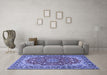 Machine Washable Medallion Blue Traditional Rug in a Living Room, wshtr2535blu