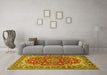 Machine Washable Medallion Yellow Traditional Rug in a Living Room, wshtr2535yw