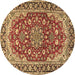 Round Medallion Brown Traditional Rug, tr2535brn