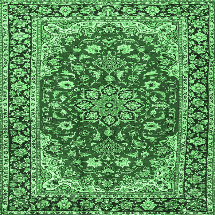 Square Machine Washable Medallion Emerald Green Traditional Area Rugs, wshtr2535emgrn