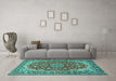 Machine Washable Medallion Turquoise Traditional Area Rugs in a Living Room,, wshtr2535turq