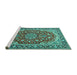 Sideview of Machine Washable Medallion Turquoise Traditional Area Rugs, wshtr2535turq