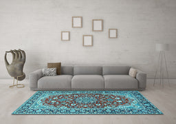 Machine Washable Medallion Light Blue Traditional Rug in a Living Room, wshtr2535lblu