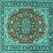 Square Machine Washable Medallion Turquoise Traditional Area Rugs, wshtr2535turq