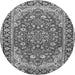 Machine Washable Medallion Gray Traditional Rug, wshtr2535gry