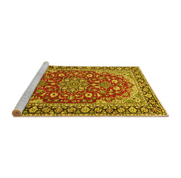 Sideview of Machine Washable Medallion Yellow Traditional Rug, wshtr2535yw