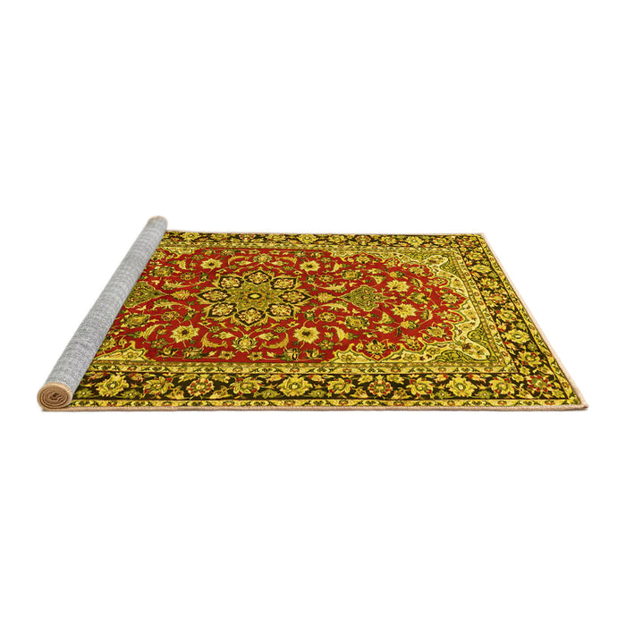 Sideview of Machine Washable Medallion Yellow Traditional Rug, wshtr2535yw