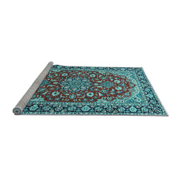 Sideview of Machine Washable Medallion Light Blue Traditional Rug, wshtr2535lblu