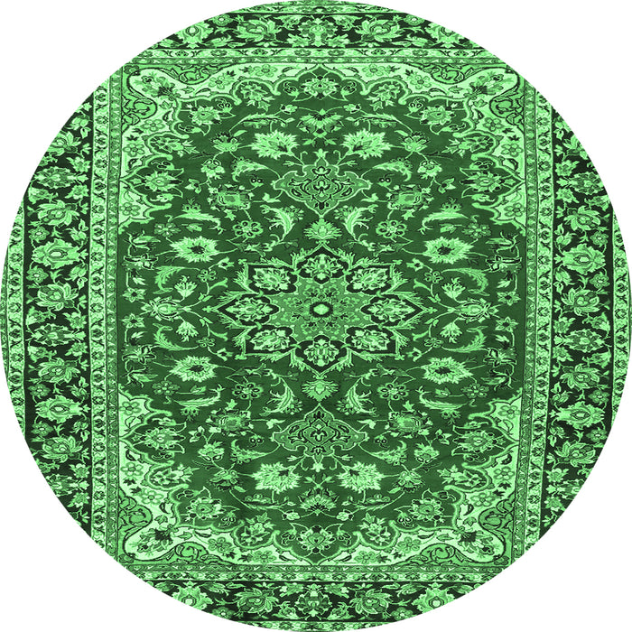 Round Machine Washable Medallion Emerald Green Traditional Area Rugs, wshtr2535emgrn