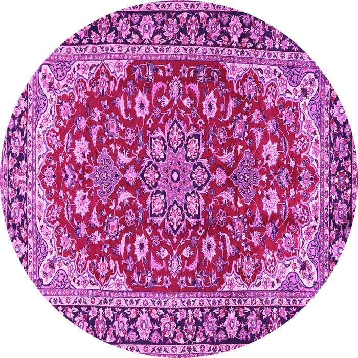Round Machine Washable Medallion Pink Traditional Rug, wshtr2535pnk