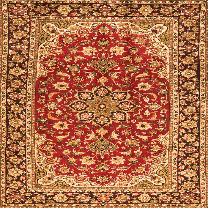 Round Machine Washable Medallion Orange Traditional Area Rugs, wshtr2535org