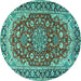 Round Medallion Turquoise Traditional Rug, tr2535turq