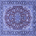 Square Machine Washable Medallion Blue Traditional Rug, wshtr2535blu