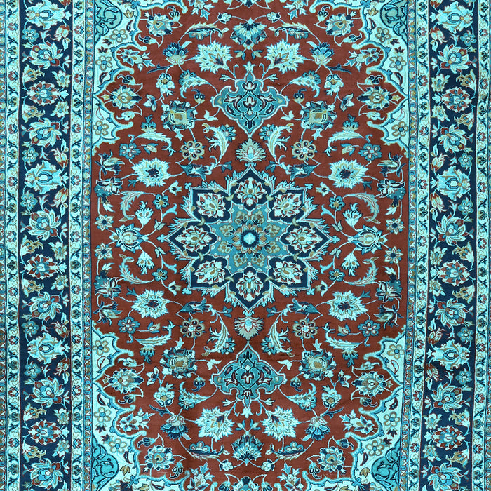 Machine Washable Medallion Light Blue Traditional Rug, wshtr2535lblu