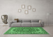 Machine Washable Medallion Emerald Green Traditional Area Rugs in a Living Room,, wshtr2535emgrn