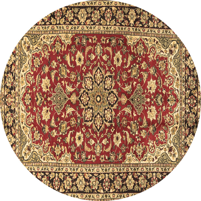 Round Machine Washable Medallion Brown Traditional Rug, wshtr2535brn