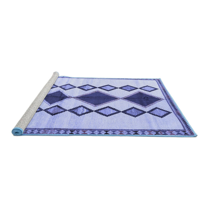Sideview of Machine Washable Southwestern Blue Country Rug, wshtr2536blu