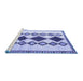 Sideview of Machine Washable Southwestern Blue Country Rug, wshtr2536blu