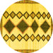 Round Southwestern Yellow Country Rug, tr2536yw