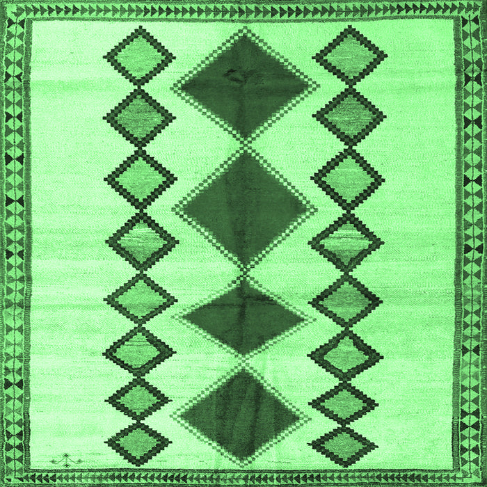 Square Machine Washable Southwestern Emerald Green Country Area Rugs, wshtr2536emgrn